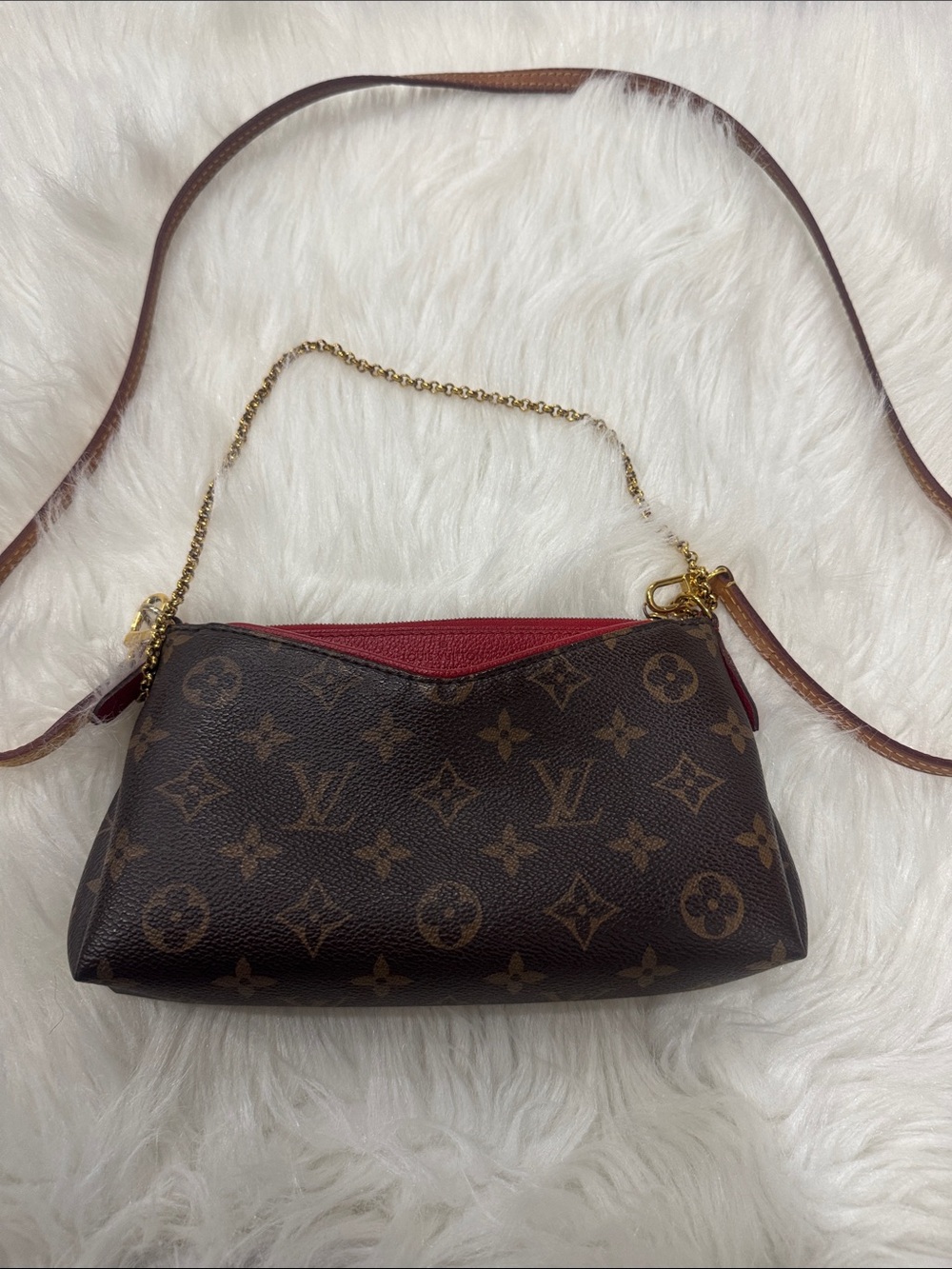 Louis Vuitton Monogram Canvas Shoulder Bag with Red Trim